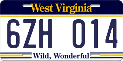 WV license plate 6ZH014