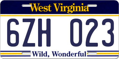WV license plate 6ZH023
