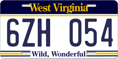 WV license plate 6ZH054