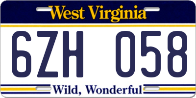 WV license plate 6ZH058