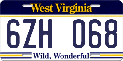 WV license plate 6ZH068