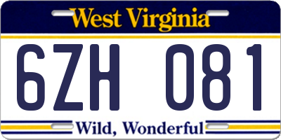 WV license plate 6ZH081