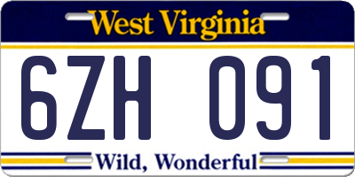WV license plate 6ZH091