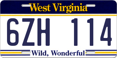WV license plate 6ZH114