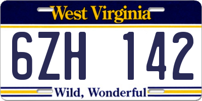 WV license plate 6ZH142