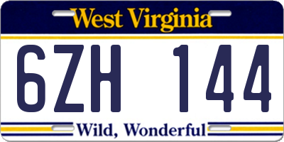 WV license plate 6ZH144