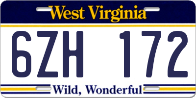 WV license plate 6ZH172
