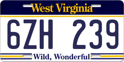 WV license plate 6ZH239