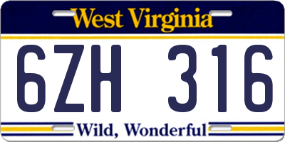 WV license plate 6ZH316