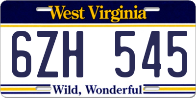 WV license plate 6ZH545