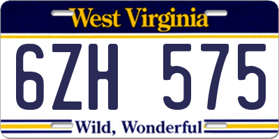WV license plate 6ZH575