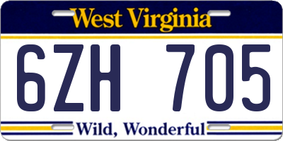 WV license plate 6ZH705