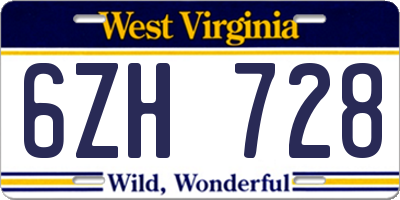 WV license plate 6ZH728
