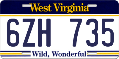 WV license plate 6ZH735