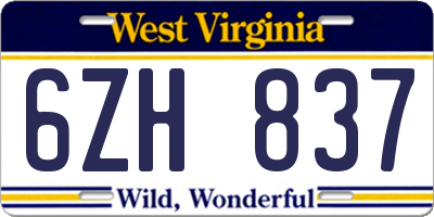 WV license plate 6ZH837