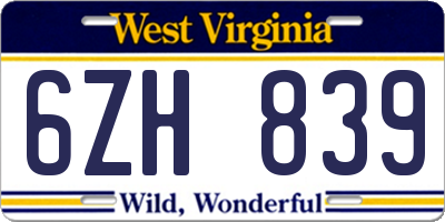 WV license plate 6ZH839