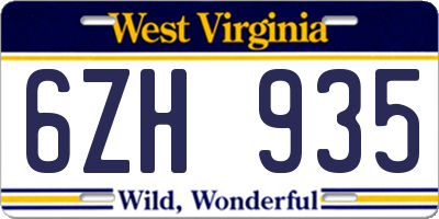 WV license plate 6ZH935