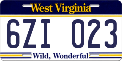 WV license plate 6ZI023