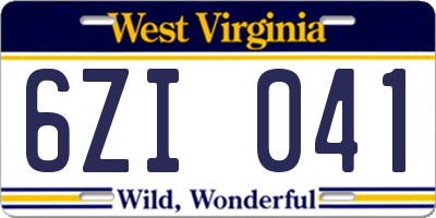 WV license plate 6ZI041