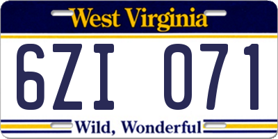 WV license plate 6ZI071