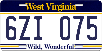 WV license plate 6ZI075