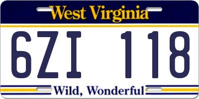 WV license plate 6ZI118