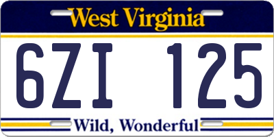WV license plate 6ZI125