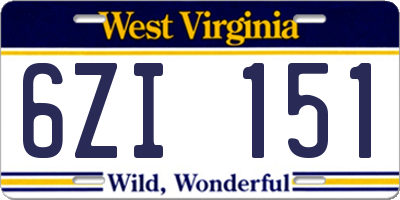 WV license plate 6ZI151