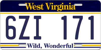 WV license plate 6ZI171