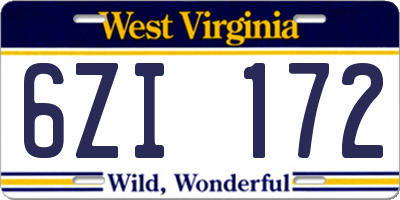 WV license plate 6ZI172