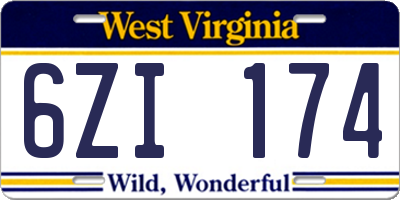 WV license plate 6ZI174