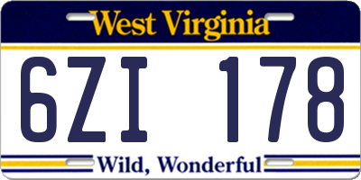 WV license plate 6ZI178