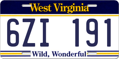 WV license plate 6ZI191