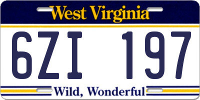 WV license plate 6ZI197