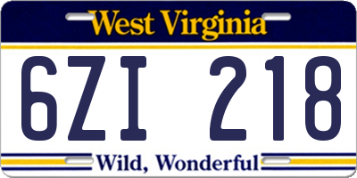 WV license plate 6ZI218