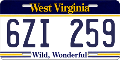 WV license plate 6ZI259