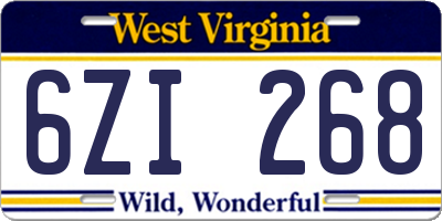 WV license plate 6ZI268