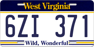 WV license plate 6ZI371