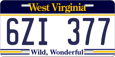 WV license plate 6ZI377