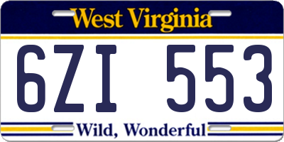 WV license plate 6ZI553