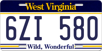 WV license plate 6ZI580
