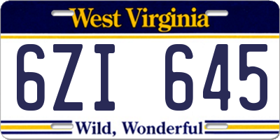 WV license plate 6ZI645