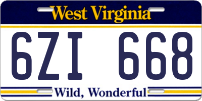 WV license plate 6ZI668