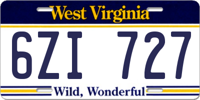 WV license plate 6ZI727