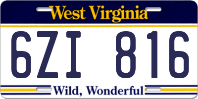 WV license plate 6ZI816