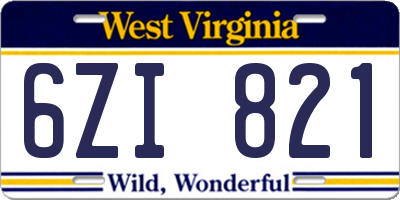WV license plate 6ZI821