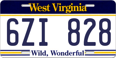 WV license plate 6ZI828