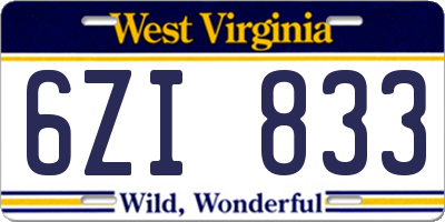 WV license plate 6ZI833