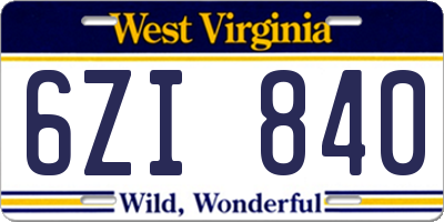 WV license plate 6ZI840