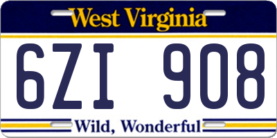 WV license plate 6ZI908